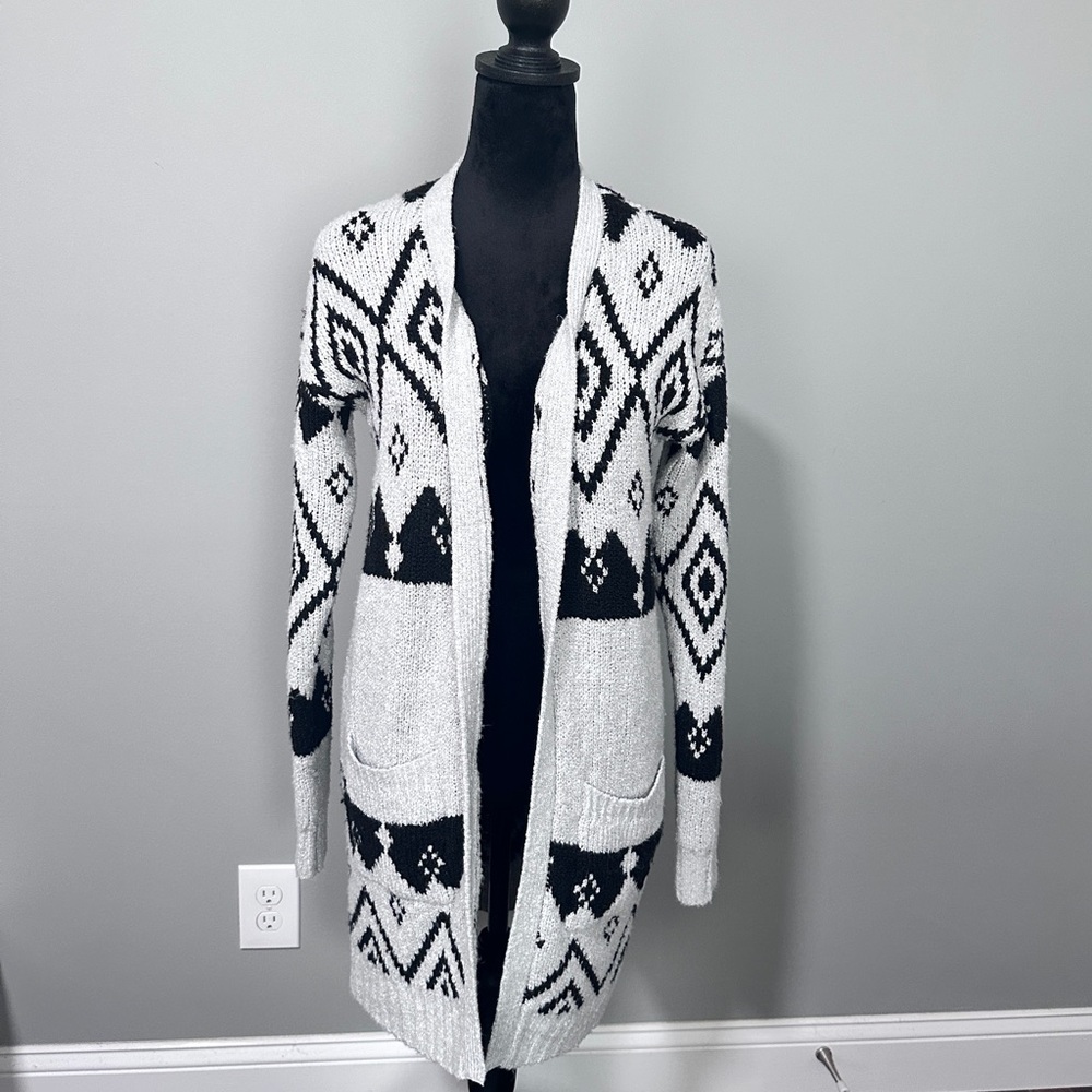 Pink Rose Abstract Tribal Print Longline Cardigan